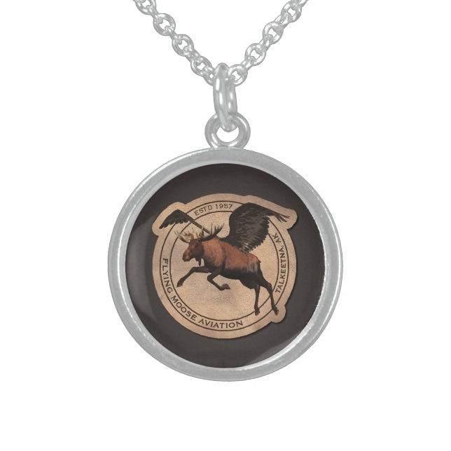 Flying Moose Aviation Patch Sterling Silver Necklace (Front)