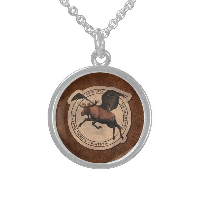 Flying Moose Aviation Patch Sterling Silver Necklace (Front)