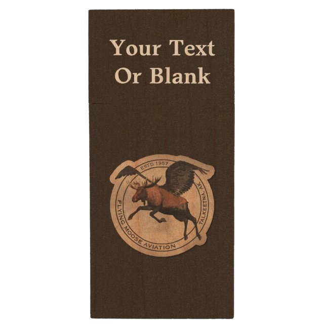 Flying Moose Aviation Patch Wood USB Flash Drive (Front Vertical)