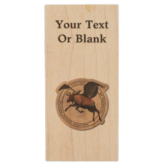 Flying Moose Aviation Patch Wood USB Flash Drive