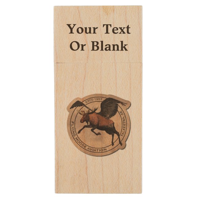 Flying Moose Aviation Patch Wood USB Flash Drive (Front Vertical)