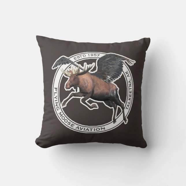 Flying Moose Aviation Throw Pillow (Front)