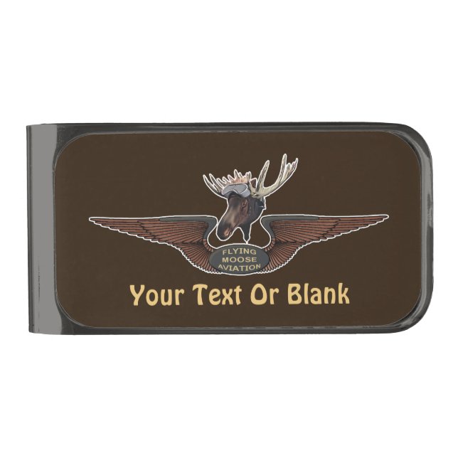Flying Moose Bush Pilot Wings Gunmetal Finish Money Clip (Front)