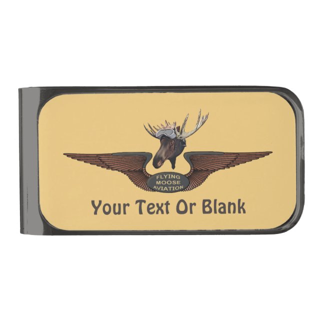 Flying Moose Bush Pilot Wings Gunmetal Finish Money Clip (Front)