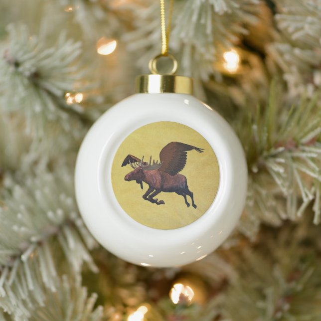 Flying Moose Ceramic Ball Christmas Ornament (Tree)