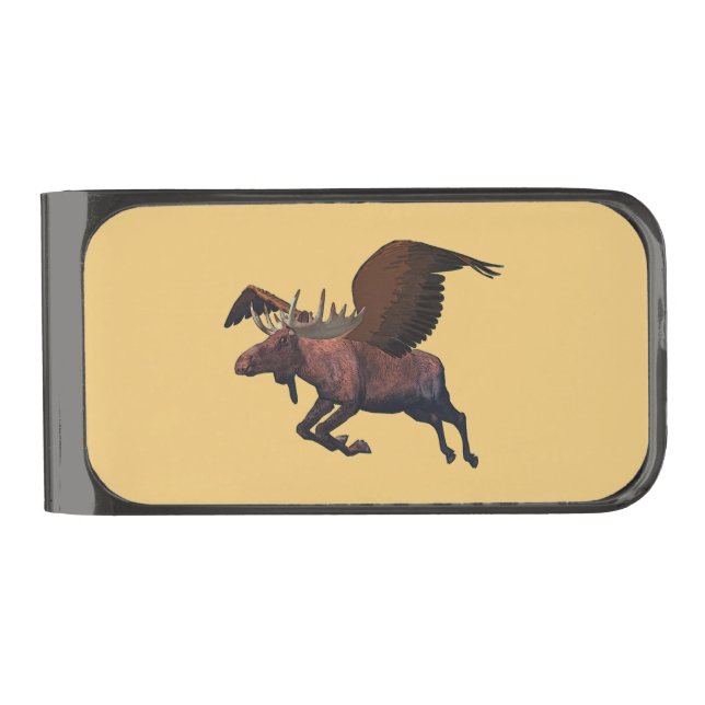 Flying Moose Gunmetal Finish Money Clip (Front)