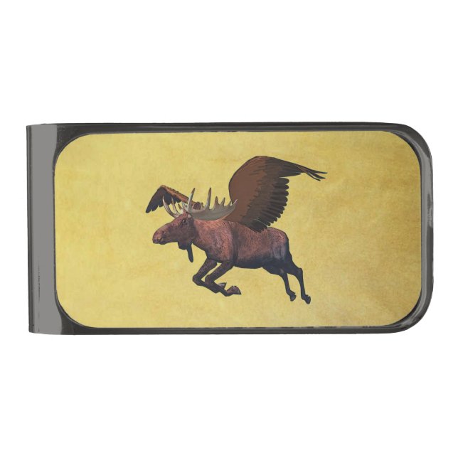 Flying Moose Gunmetal Finish Money Clip (Front)