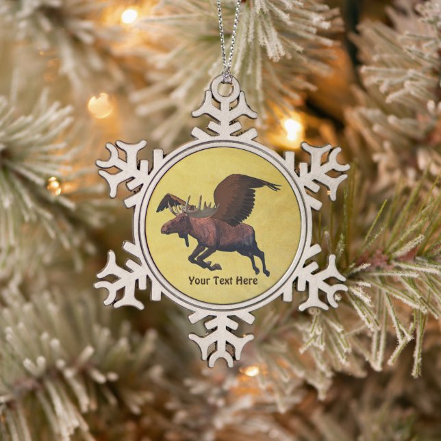 Flying Moose Snowflake Pewter Christmas Ornament (Tree)