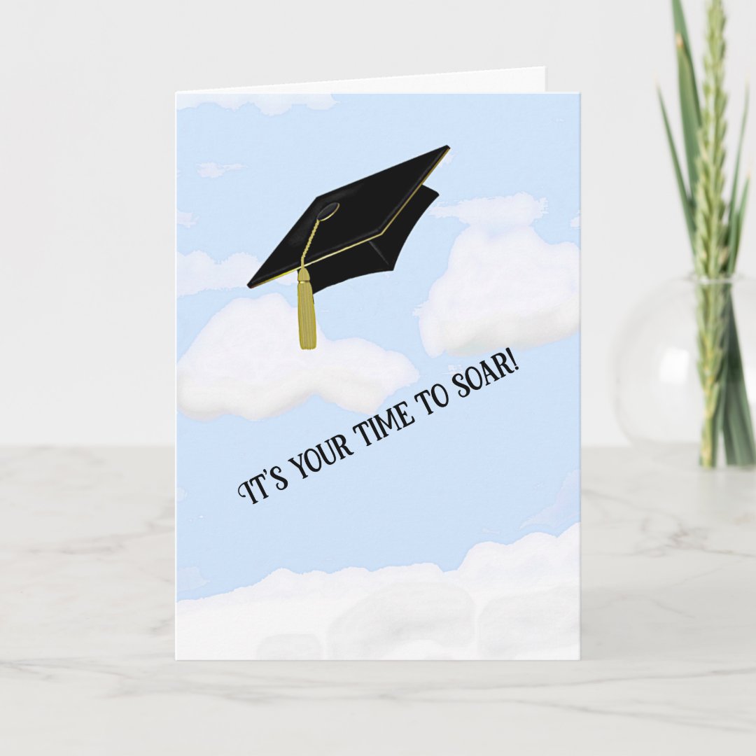 Flying Mortarboard Cap Graduation Card | Zazzle