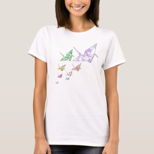 Flying Origami Paper Cranes T_Shirt