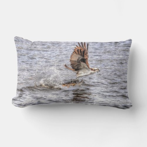 Flying Osprey  Fish HDR Wildlife Photo Gift Lumbar Pillow
