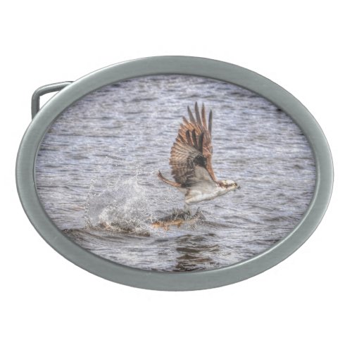 Flying Osprey  Fish HDR Wildlife Photo Gift Oval Belt Buckle