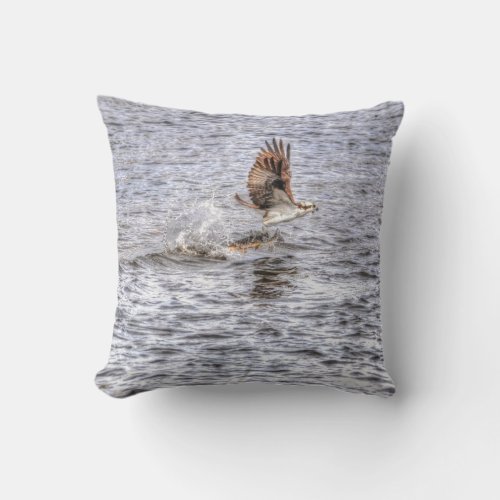 Flying Osprey  Fish HDR Wildlife Photo Gift Throw Pillow