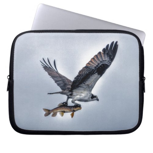 Flying Osprey with Walleye Fish HDR Photo Laptop Sleeve