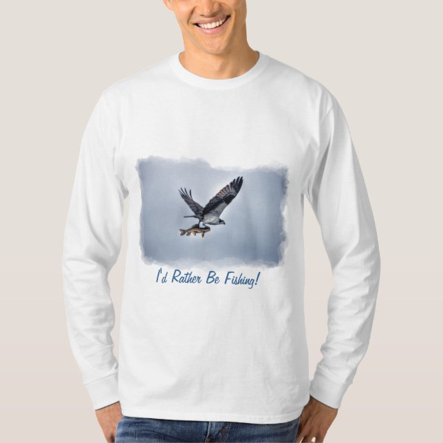 Flying Osprey with Walleye Fish HDR Photo T-Shirt (Front)