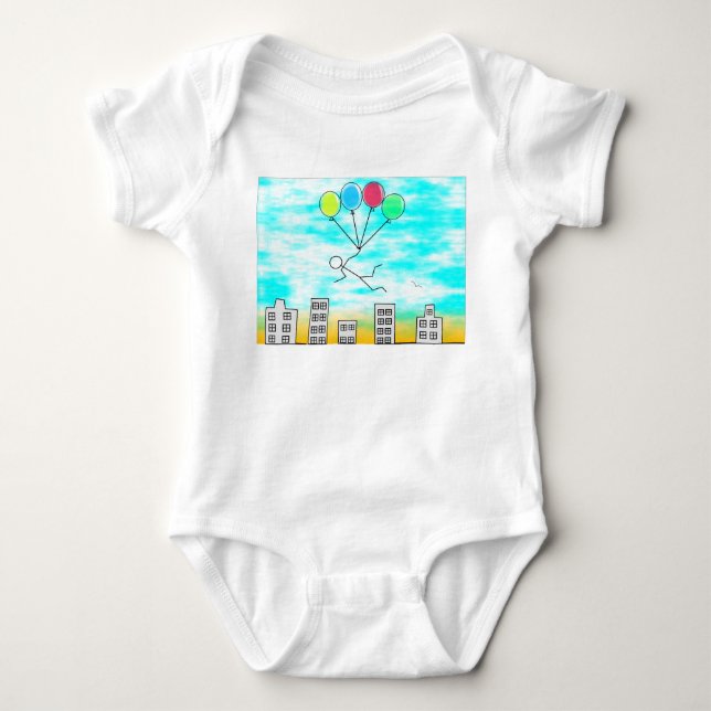 Flying Over The City with Balloons Baby Bodysuit (Front)