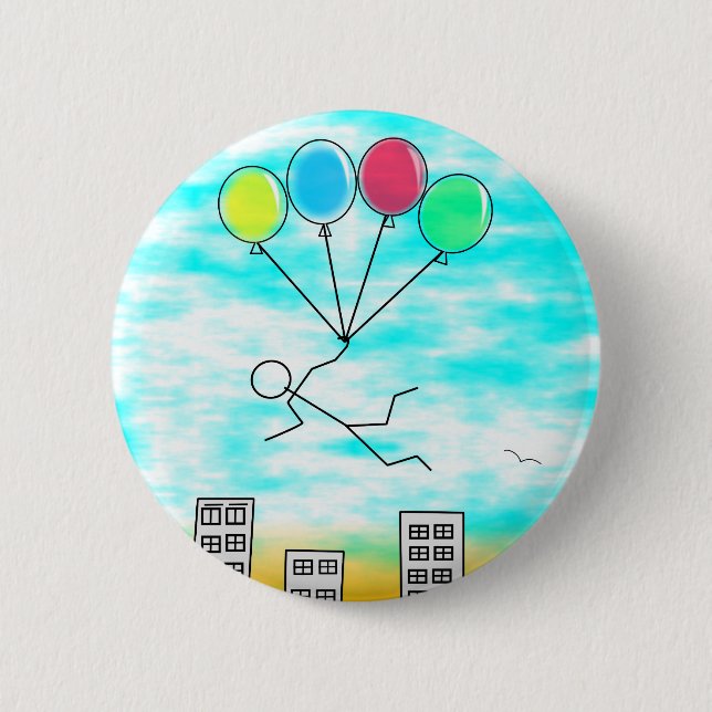 Flying Over The City With Balloons Button (Front)