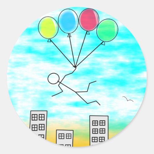 Flying Over The City with Balloons Classic Round Sticker