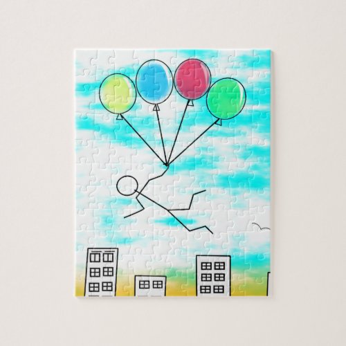 Flying Over The City With Balloons Jigsaw Puzzle