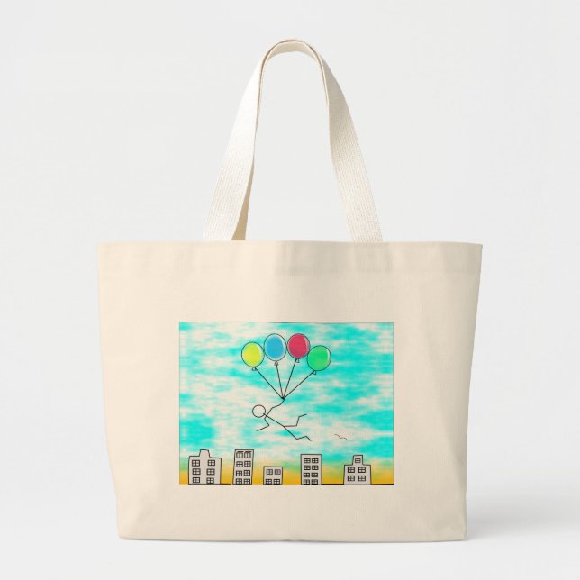 Flying Over The City With Balloons Large Tote Bag (Front)