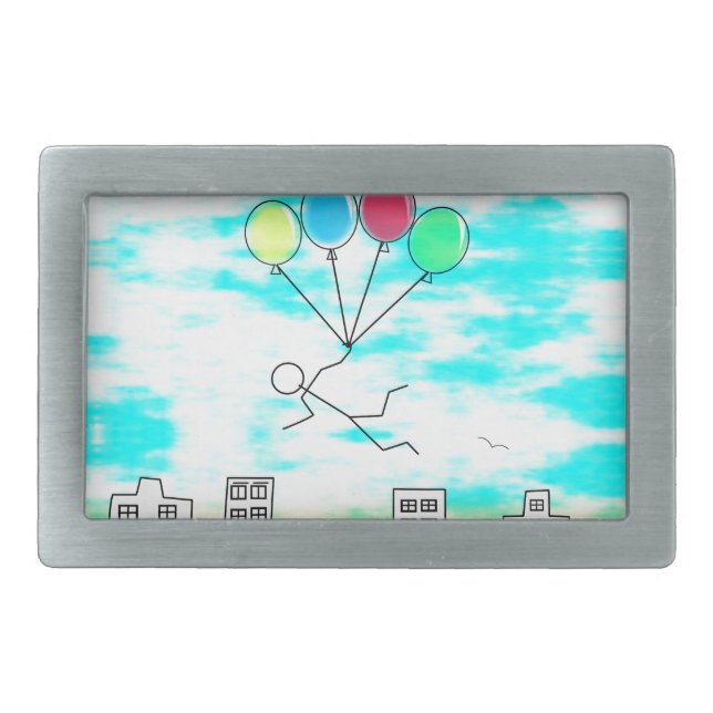 Flying Over The City With Balloons Rectangular Belt Buckle (Front)