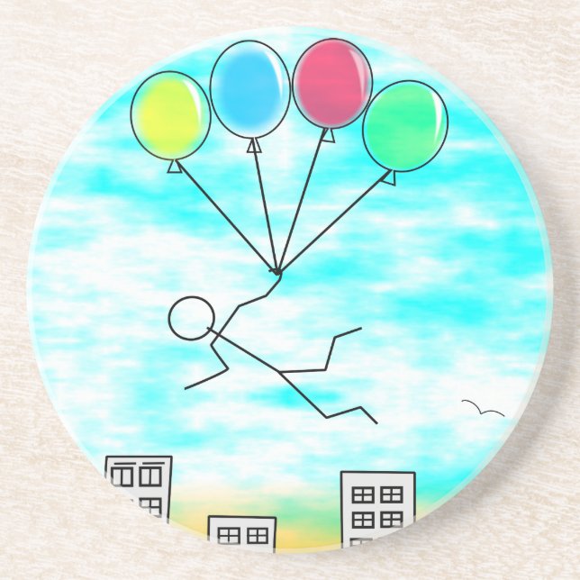Flying Over The City With Balloons Sandstone Coaster (Front)