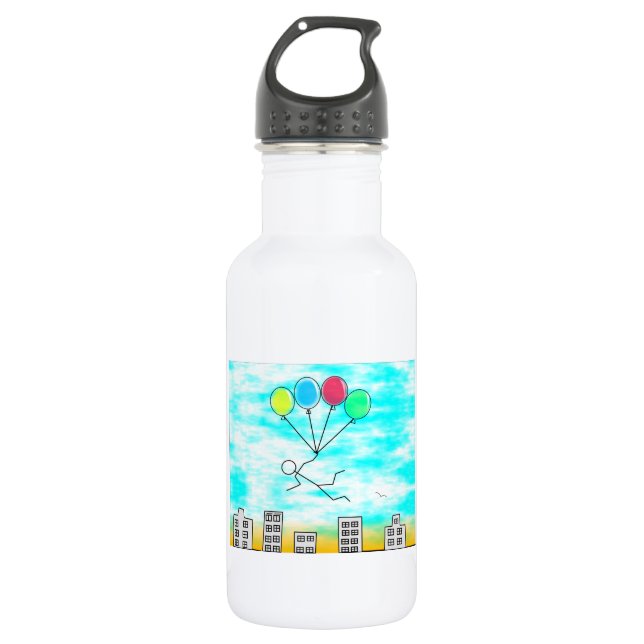 Flying Over The City with Balloons Stainless Steel Water Bottle (Front)