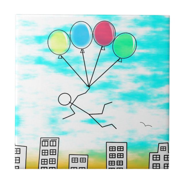 Flying Over The City With Balloons Tile (Front)