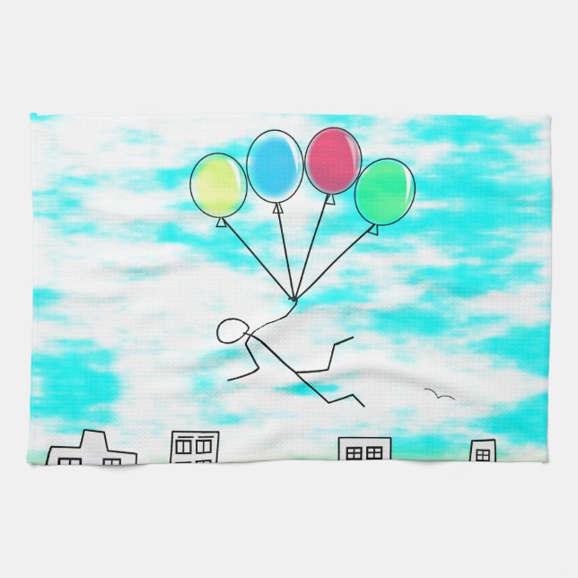 Flying Over The City With Balloons Towel (Horizontal)