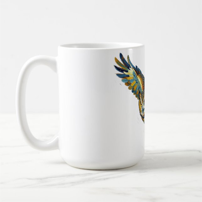 Flying Owl Abstract Colorful Brushstroke Art Coffee Mug (Left)