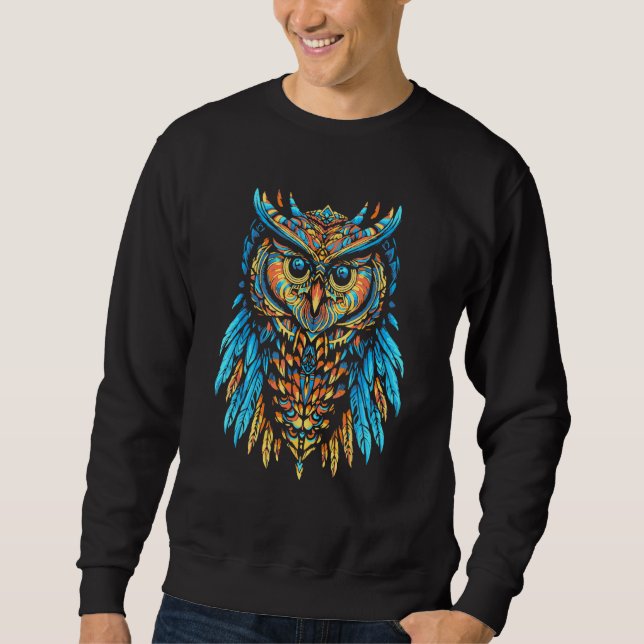 Flying Owl Futuristic Geometric Glitch Bird Sweatshirt (Front)