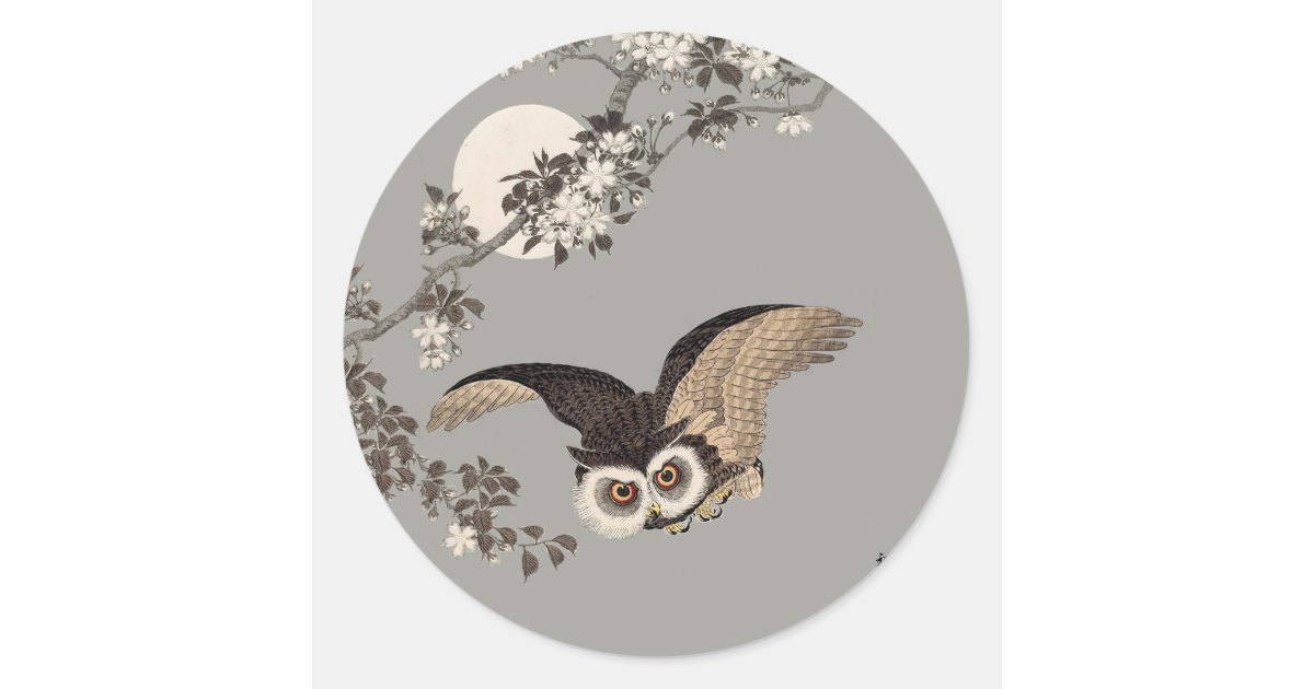 flying owl japanese print art vintage by shoson classic round sticker