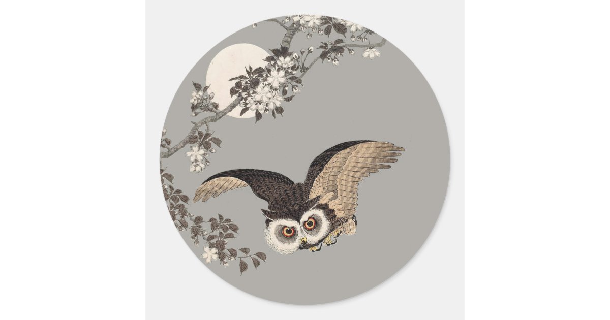 flying owl japanese print art vintage by shoson classic round sticker