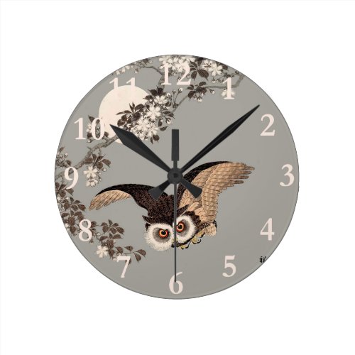 Flying Owl Japanese Print Art Vintage by ShÅ�son Round Clock