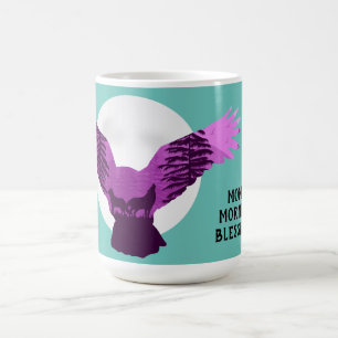 Flying Owl Silhouette With Wolves In Forest Coffee Mug