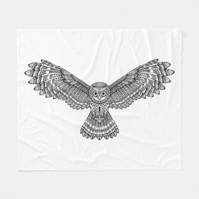 Flying Owl Zendoodle Fleece Blanket (Front (Horizontal))