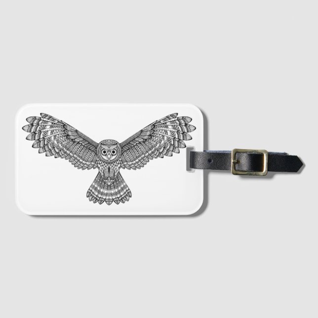 Flying Owl Zendoodle Luggage Tag (Front Horizontal)