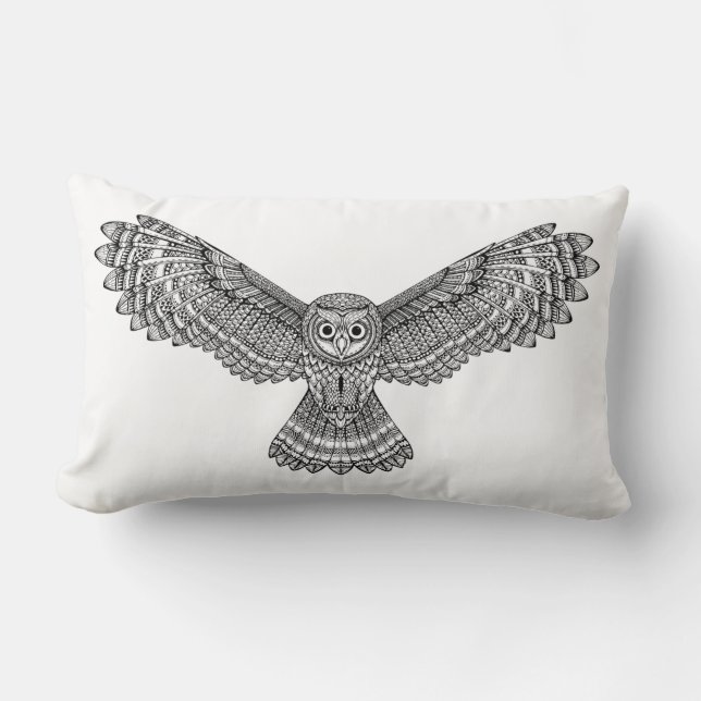 Flying Owl Zendoodle Lumbar Pillow (Front)