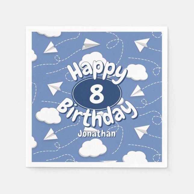 flying paper airplanes boy or girl birthday napkins (Front)