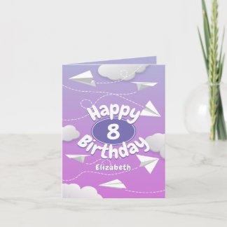 flying paper airplanes girly pink purple birthday card