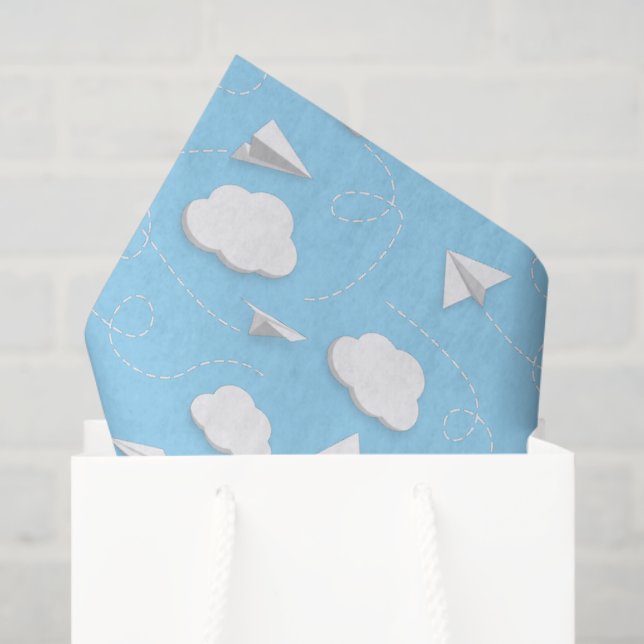 flying paper airplanes puffy clouds blue sky (Gift Bag)