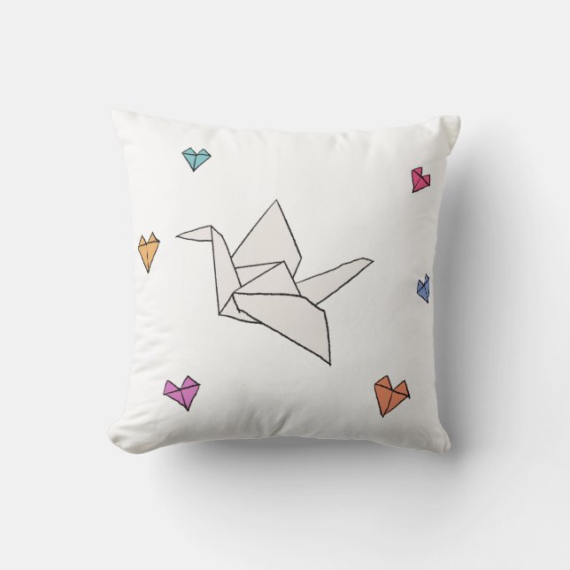 Flying paper crane throw pillow (Front)
