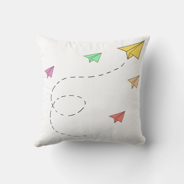 Flying paper planes throw pillow (Back)