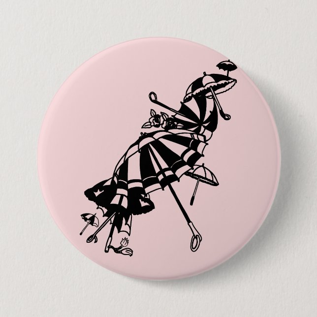 flying Parasols Umbrellas Ink art Illustration   Button (Front)