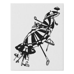 flying Parasols Umbrellas Ink art Illustration  Faux Canvas Print