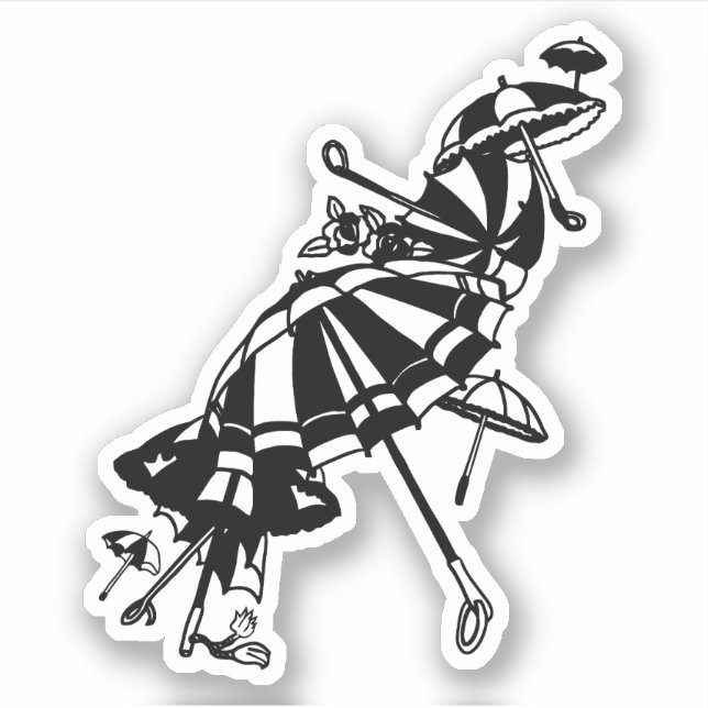 flying Parasols Umbrellas Ink art Illustration   Sticker (Front)