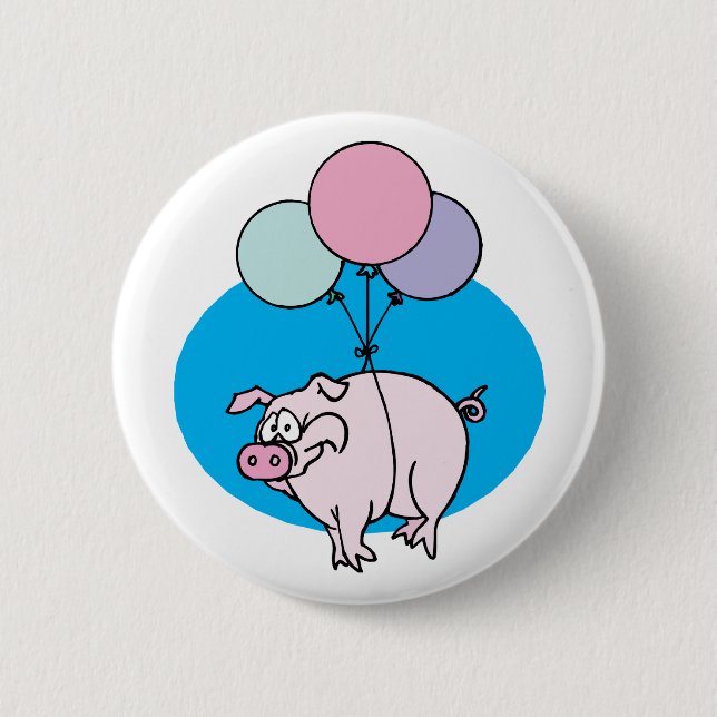 Flying Party Pig Pinback Button (Front)