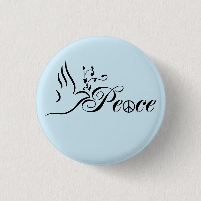 Flying Peace Dove Olive Branch Blue Background Pinback Button (Front)