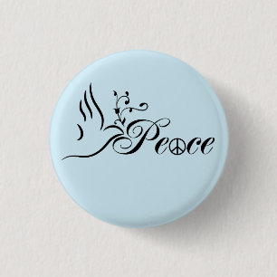 Flying Peace Dove Olive Branch Blue Background Pinback Button