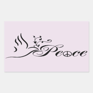 Flying Peace Dove Olive Branch Blue Background Rectangular Sticker